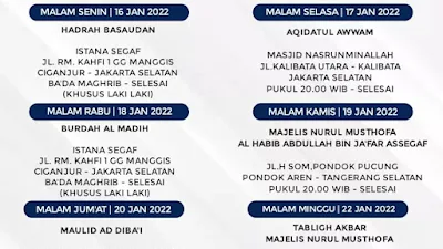 Jadwal Majlis Nurul Musthofa 16-22 Januari 2022