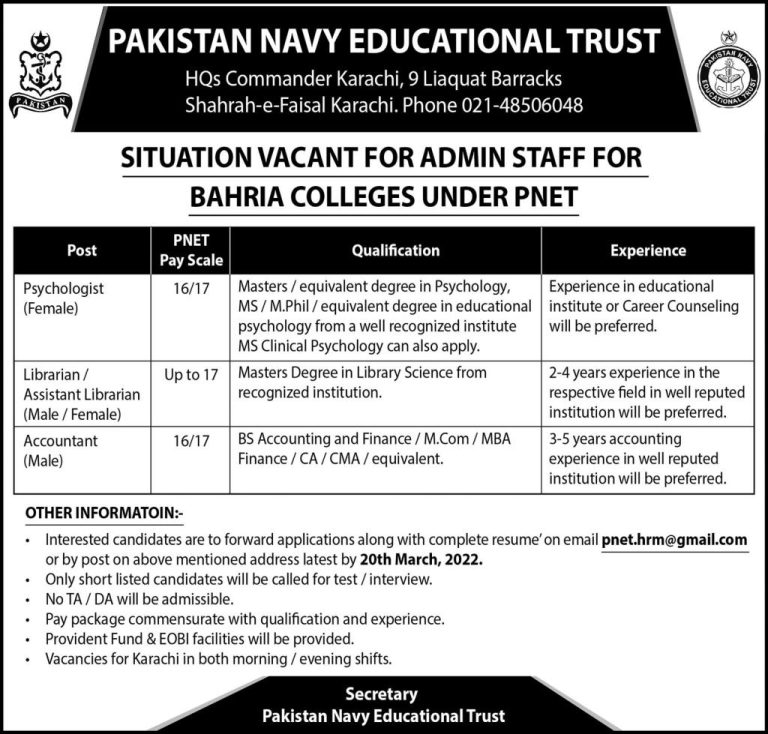 Want to apply for (Pak Navy Jobs 2022).Here are some details about (Pakistan Navy Educational Trust Headquarters Jobs 2022).to help you Find (joinpaknavy) Easily and quickly