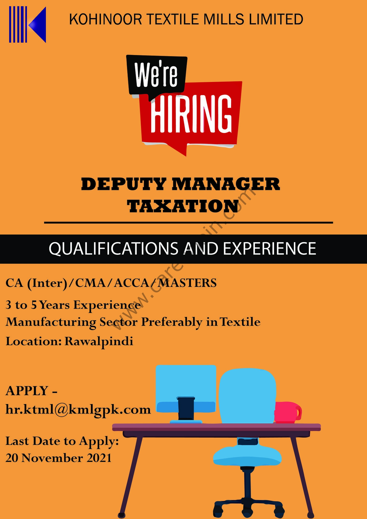 Kohinoor Textile Mills Limited Jobs Deputy Manger Taxation