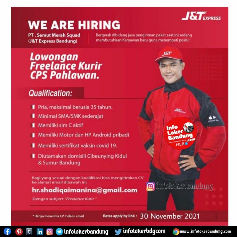 Lowongan Kerja Freelance CPS Pahlawan PT. Semut Merah Squad (J&T Express Bandung) November 2021