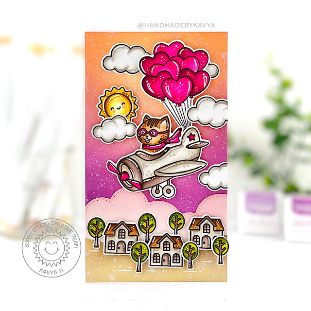 Sunny Studio Stamps: Heart Bouquet Card by Kavya (featuring Plane Awesome, Balloon Rides, Slimline Dies)
