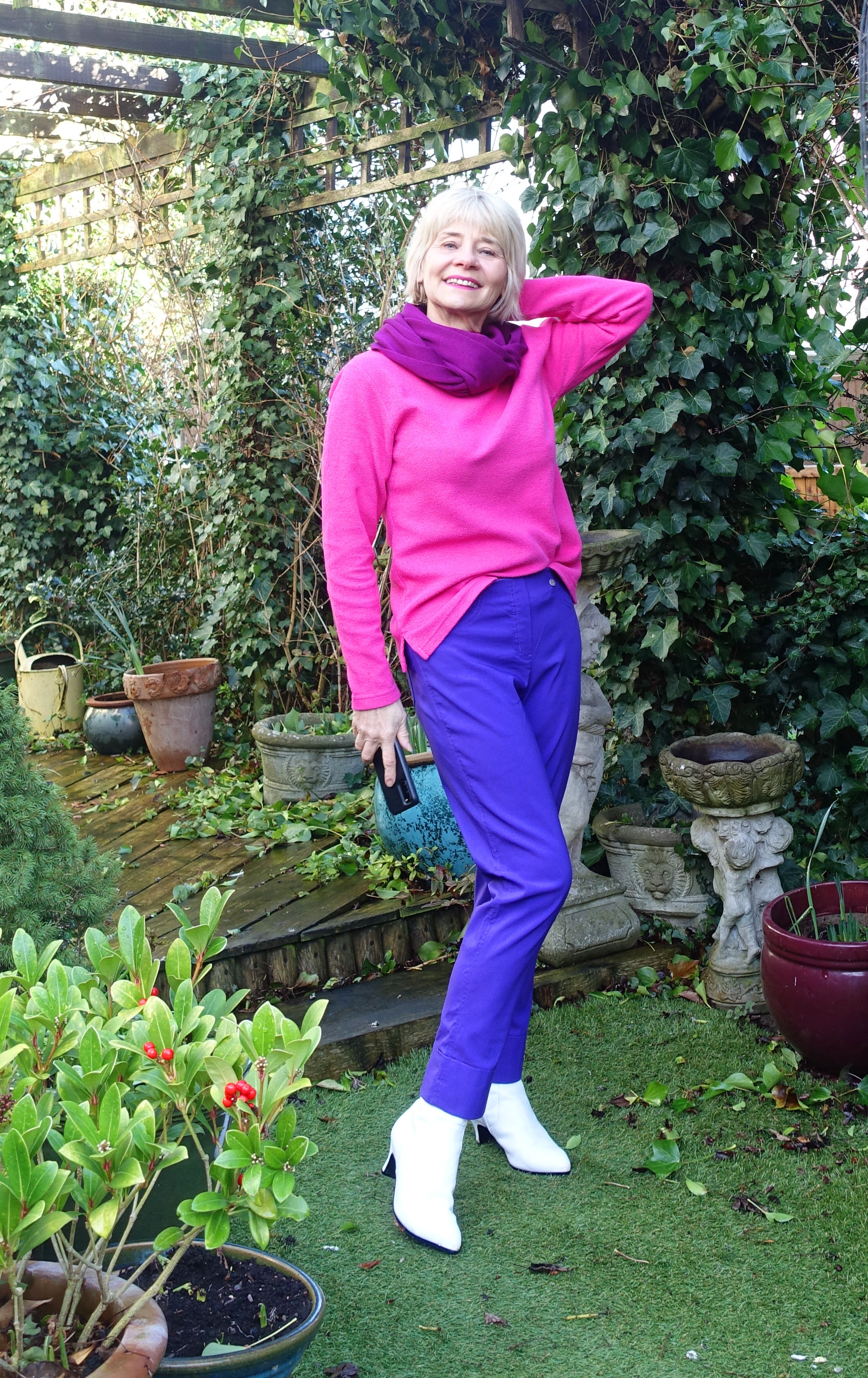 Gail Hanlon from Is This Mutton in bright pink and purple