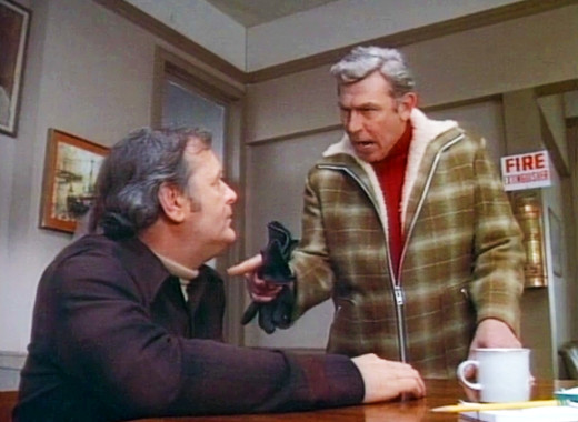 Eugene Roche and Andy Griffith in Winter Kill, 1974