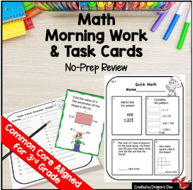 Math Morning Work and Task Cards No-Prep Review for 3rd Grade