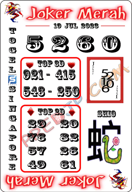 Prediksi Joker Merah Sgp Paling Jitu Rabu 19-07-2023