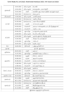 வரையறுக்கப்பட்ட விடுமுறை பட்டியல் (RH LIST)