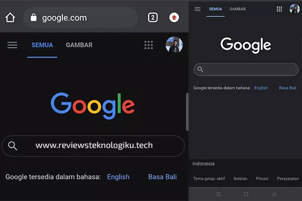 cara mengubah tampilan google menjadi hitam di hp android