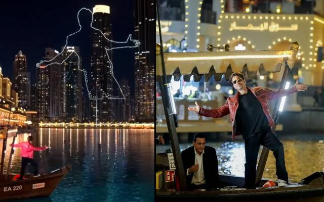 The sky of Dubai lit up with King Khan's 'iconic pose'