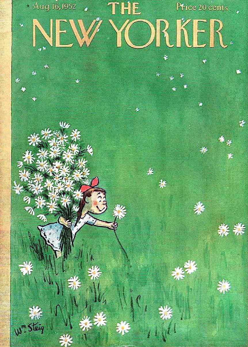 William Steig 1952 for The New Yorker Magazine, a girl picking wildflowers