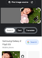 An image showing the galaxy Z flip from Samsung being searched for on Google Lens.