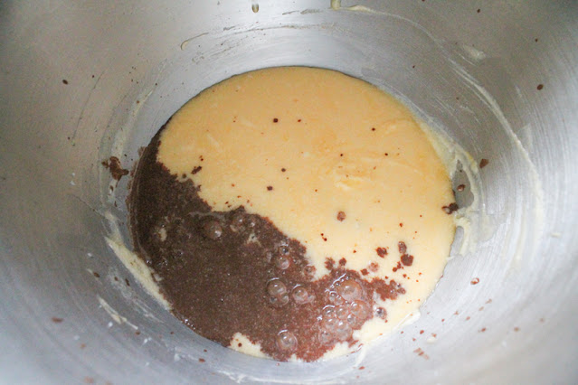 After the yogurt is added, adding the cocoa mixture