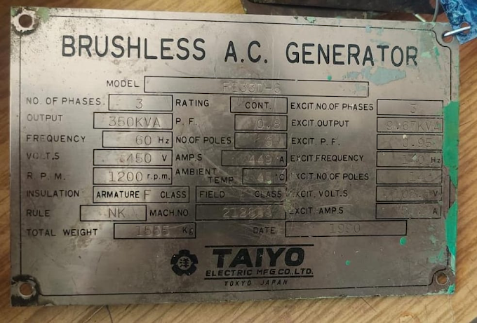 TAIYO FE33D-6 BRUSHLESS AC GENERATOR