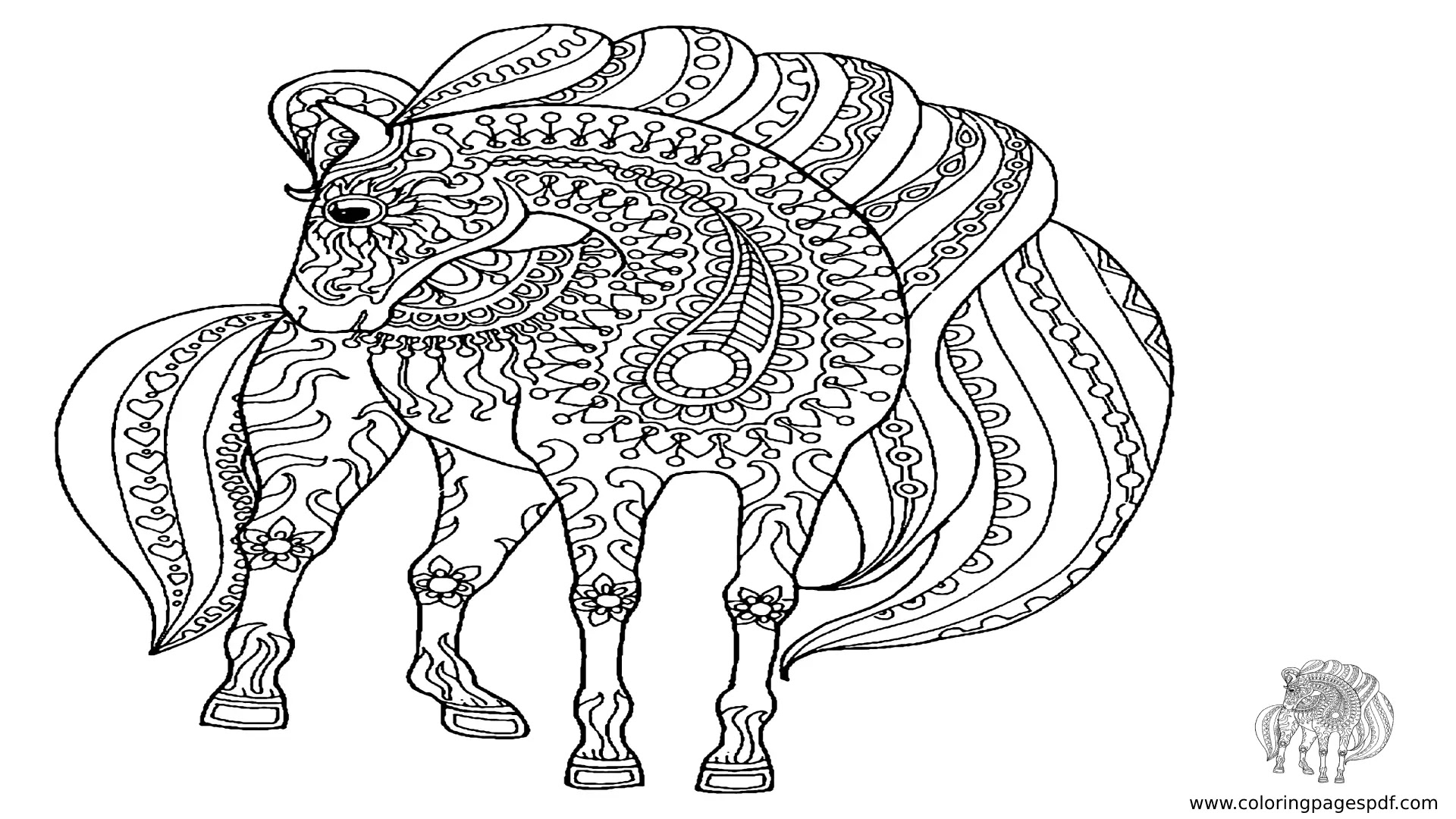 Coloring Pages Of A Long Hair Horse Mandala