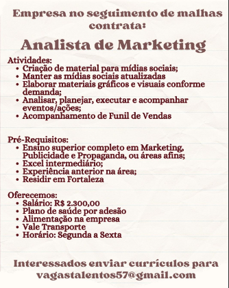 ANALISTA DE MARKETING - FORTALEZA/CE