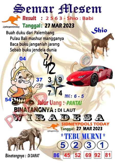 Prediksi Semar Mesem SDY Hari Ini JP 27 Maret 2023