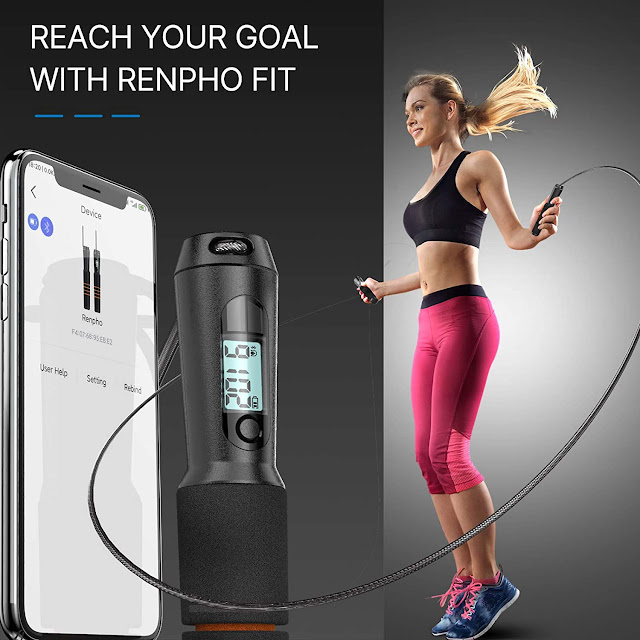 RENPHO Smart Jump Rope, Fitness Skipping Rope with APP Data Analysis, Workout Jump Ropes for Home Gym