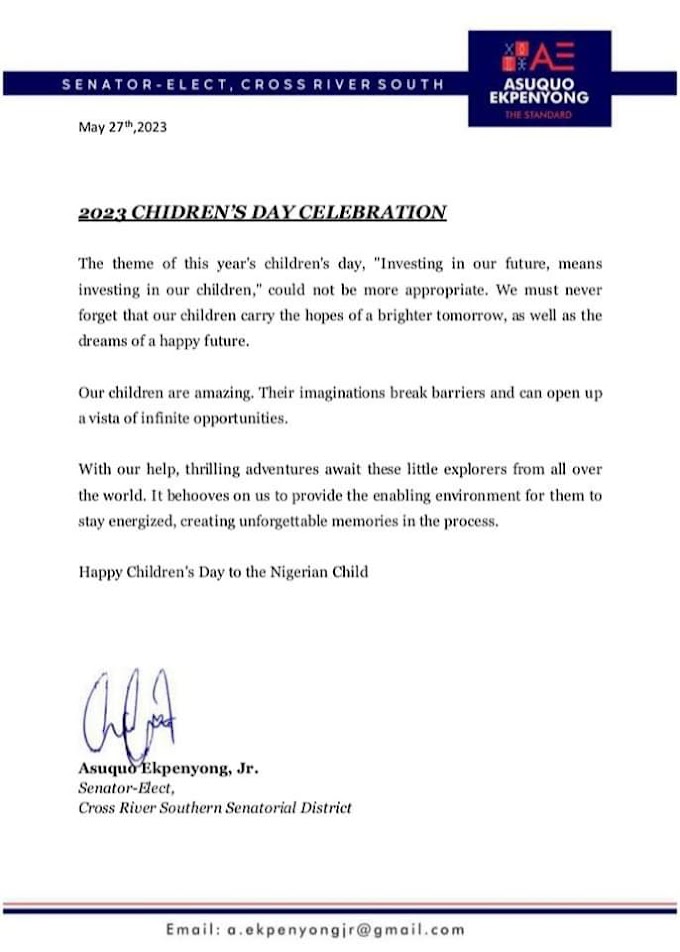 Asuquo Ekpeyong Jnr, Felicitate With Children On Their Special Day