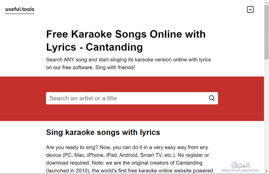 Free Karaoke Online 快速搜尋 YouTube 的 KTV 伴奏音樂影片