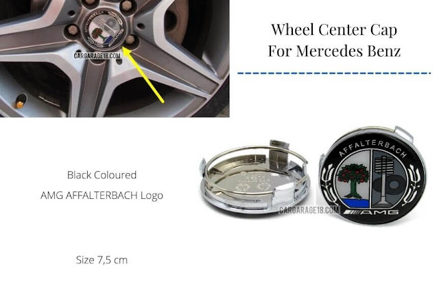 Black AMG AFFALTERBACH Logo Wheel Center Cap Size 75mm For Mercedes Benz - The Back Has a Chrome Ring