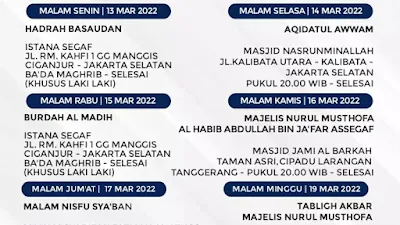 Jadwal Majlis Nurul Musthofa 13-19 Maret 2022