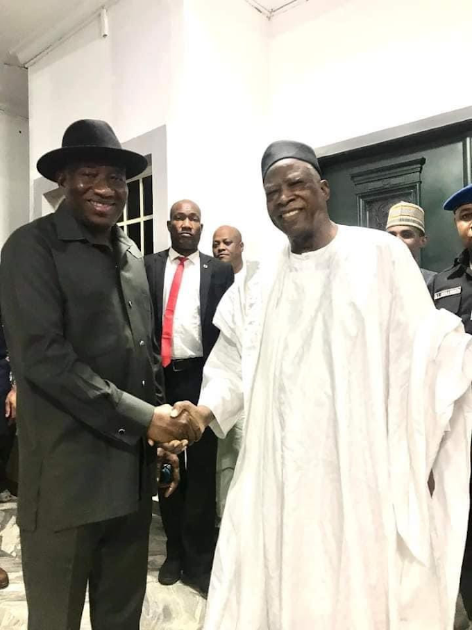 Goodluck Jonathan Meets With APC National Chairman, Adamu Abdullahi, Hours After Group Purchased APC Presidential Form For Him (Photos)