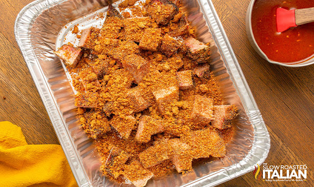seasoned pieces of brisket for burnt ends