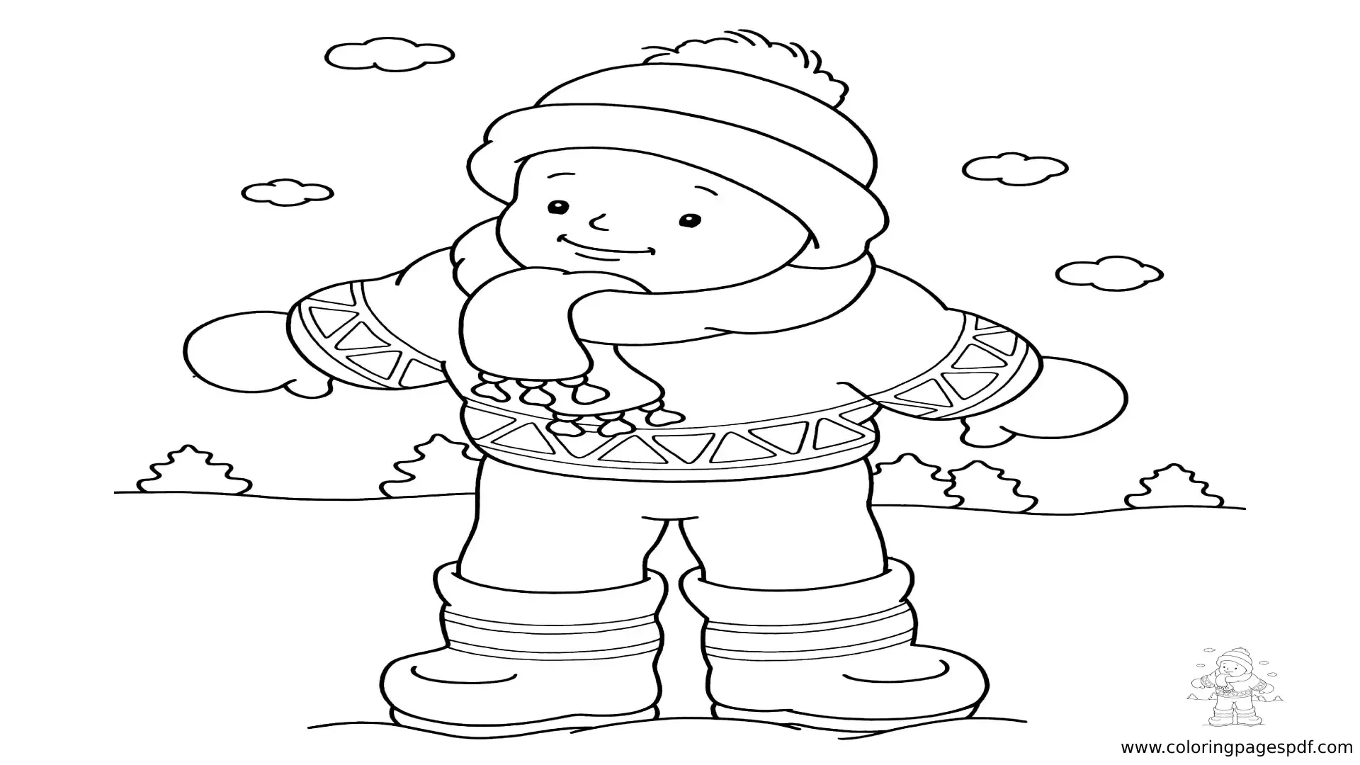 Coloring Pages Of A Kid Wearing Winter Clothes