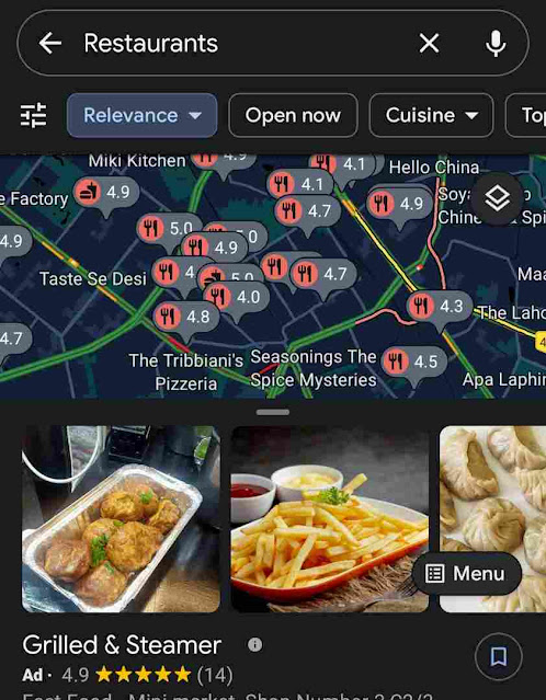 How do I view restaurants on Google Maps