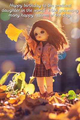 Happy Birthday wishes for daughter,Doll holding flower petal in hand.
