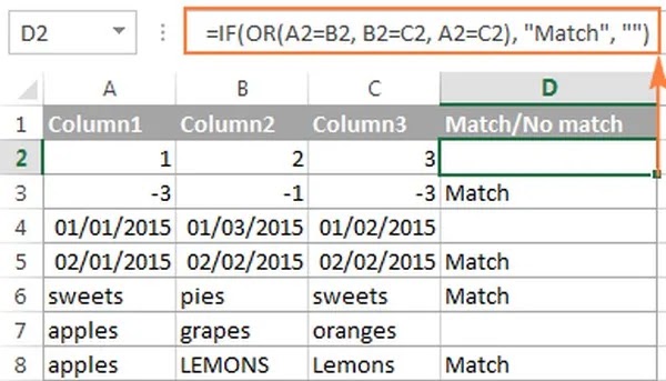 مقارنة عمودين في Excel باستخدام vlookup