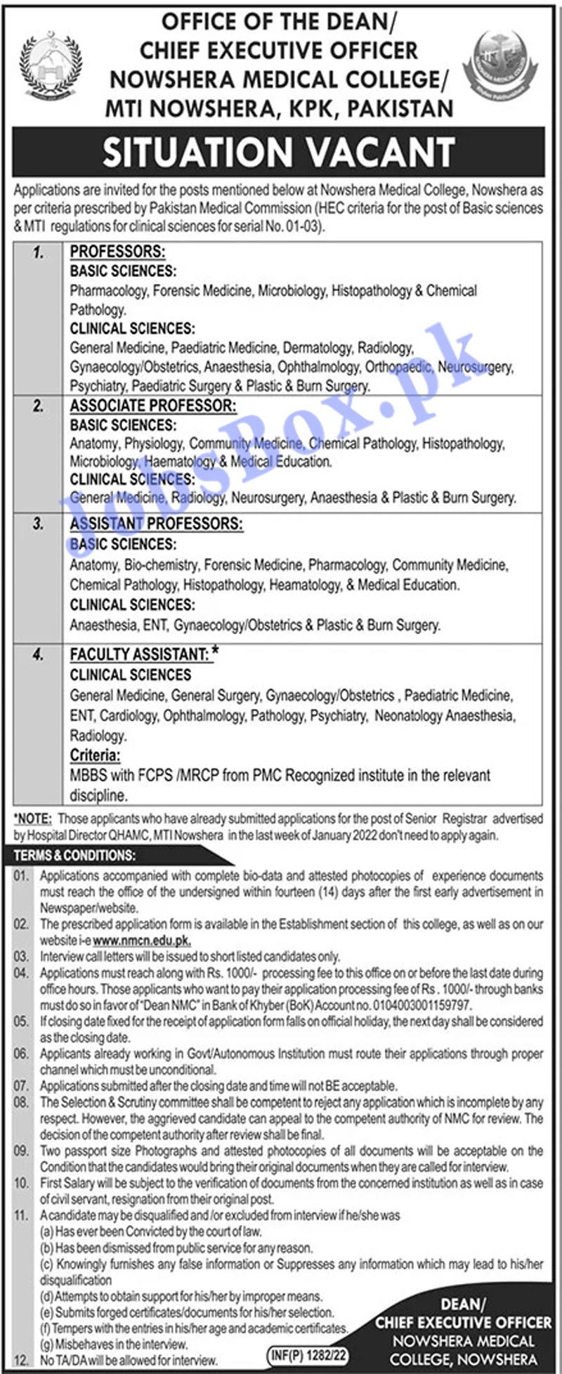 Nowshera Medical College Jobs 2022 in Pakistan