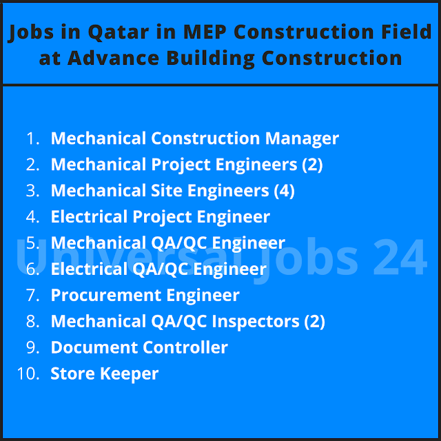 jobs in qatar in mep construction field at advance building construction