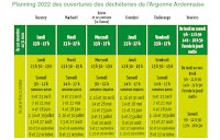 Horaires déchèteries 2022