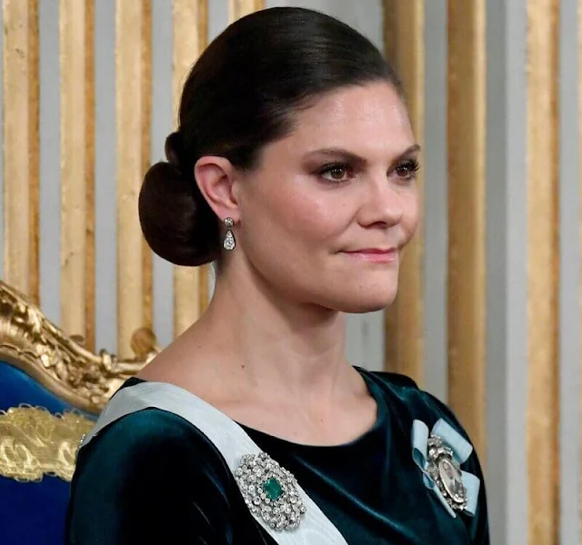 Crown Princess Victoria wore a wanderlust coat from Unreal Fur, and green gown. King Carl Gustaf and Queen Silvia