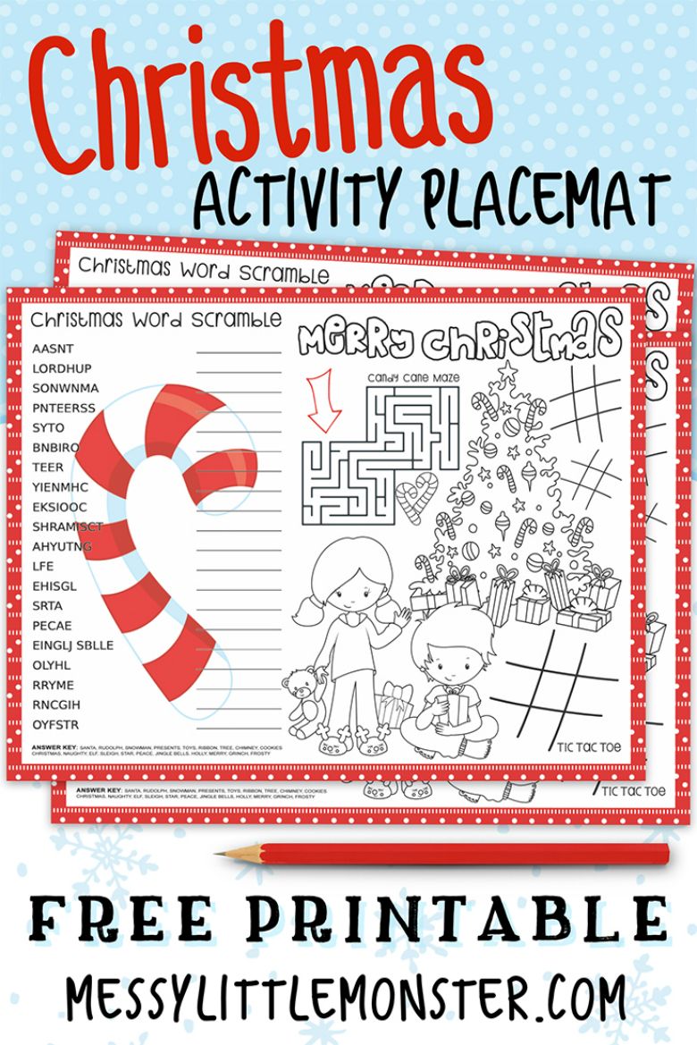 Christmas activity placemat printable