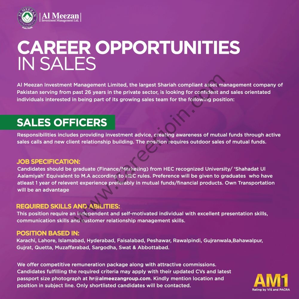 Al Meezan Investment Management Ltd Jobs Sales Officers