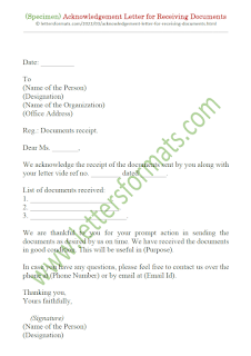 acknowledgement letter for receiving documents template