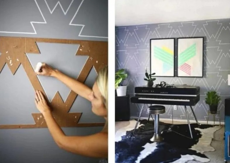 geometric wall paint ideas for bedroom