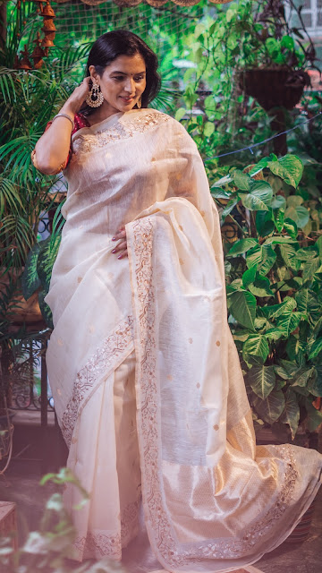 Tussar saree with machine Parsi Gara