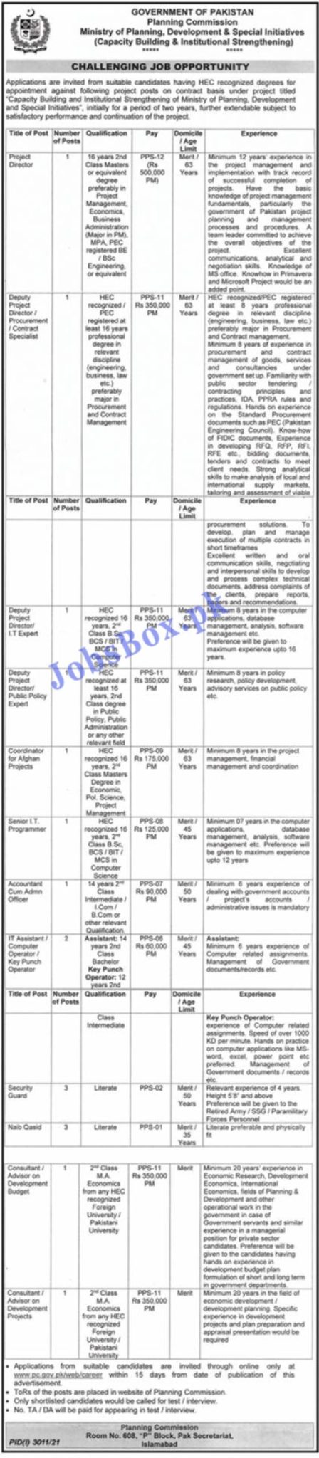 www.pc.gov.pk - Ministry of Planning and Development Jobs 2021 in Pakistan
