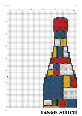 Mondrian style abstract bottle & glass set cross stitch pattern