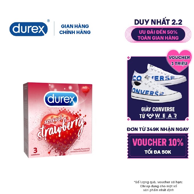 Mall Shop [ durex.officialstore ] Bao cao su Durex Sensual Strawberry (3 bao/hộp)