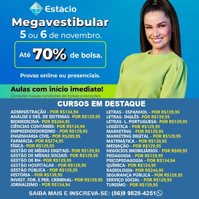 Dias 05 e 06 de novembro terá MegaVestibular na Estácio e bolsas com até 70% de desconto