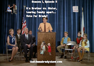 A collage from the Brady Bunch episode "Vote for Brady" that revolves around Greg's speech to the school.