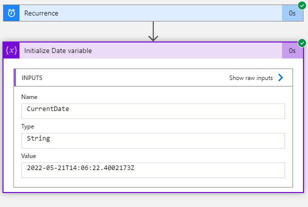 Output of get current date in Logic App