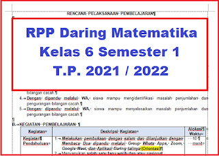 RPP DARING MATEMATIKA KELAS 6 SEMESTER 1 TAHUN PELAJARAN 2021/2022