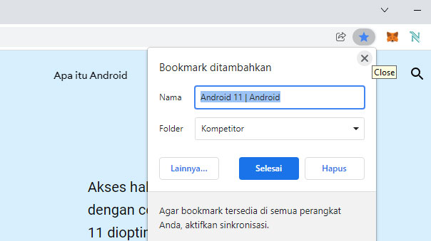 Cara Menyimpan Halaman Situs ke Bookmark di Google Chrome