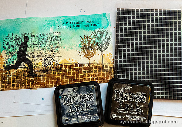 Layers of ink - Walk Art Journal Page Tutorial by Anna-Karin Evaldsson. Simon Says Stamp Solid Grid Background stamp.