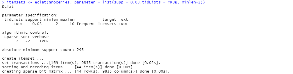 eclat algorithm to find itemsets