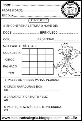 Leitura e interpretação alfabetização,dia do circo